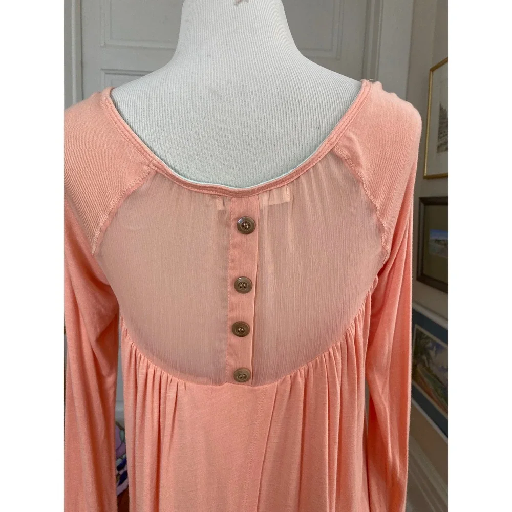 Jolt Peach Lace Mesh orange Long Sleeve Top Small Boho Button Back Cottagecore - Picture 7 of 8